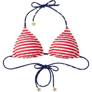 Victorias Secret Red White Striped Blue Polka Dot Star Charm Bikini Top Medium